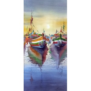 Shaima Umer, 10 x 22 Inchs, Watercolor on Paper, Seascape Painting, AC-SHA-076